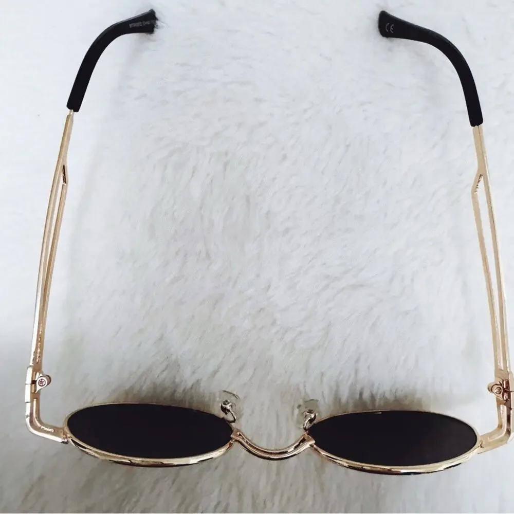 Brandon Black with Gold Rim Round Sunglasses